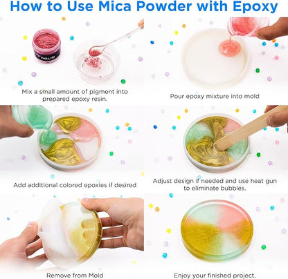 Rolio Mica Powder Pearlescent Color Pigment - Art Set for Resin Epoxy - for Soap Making, Nail Polish, Lip Gloss Set, Eye Shadow, Bath Bomb, Slime & Candle - 10g, 12 Jars - (Earth Colors)