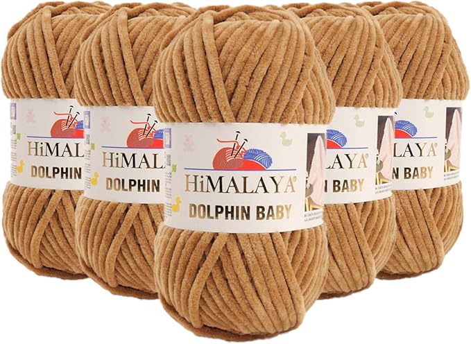 5 Skein/Pack Himalaya Dolphin Baby Chenille Yarn, Each Ball 100 gr (3.5 oz), 120 m (132 Yards), 100% Polyester, Super Bulky Baby Blanket Velvet Amigurumi Yarn, 80374 - Mink Color