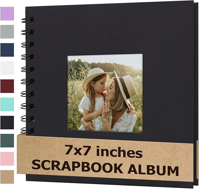 Scrapbook Album 7x7 Inches Photo Album Hardcover Kraft with Window Scrap Book Blank Memory Book for Baby Wedding Guest Book Couples Graduation Travel DIY Anniversary, 40 Pages Black