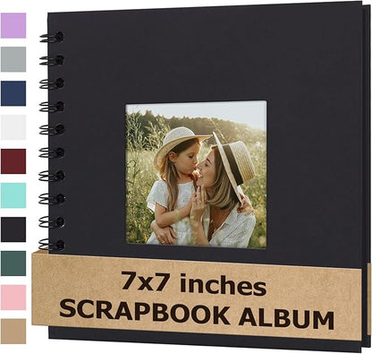 Scrapbook Album 7x7 Inches Photo Album Hardcover Kraft with Window Scrap Book Blank Memory Book for Baby Wedding Guest Book Couples Graduation Travel DIY Anniversary, 40 Pages Black