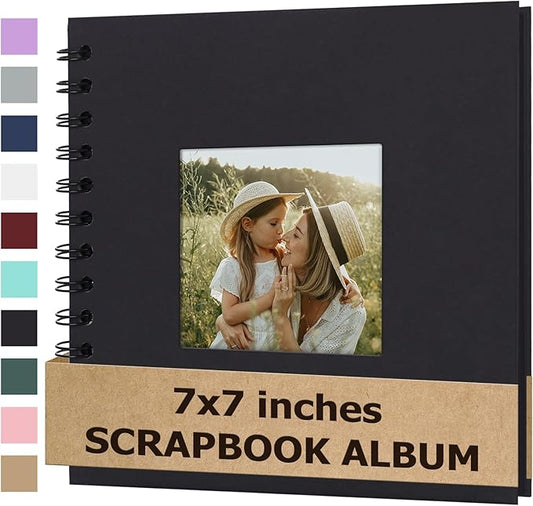 Scrapbook Album 7x7 Inches Photo Album Hardcover Kraft with Window Scrap Book Blank Memory Book for Baby Wedding Guest Book Couples Graduation Travel DIY Anniversary, 40 Pages Black