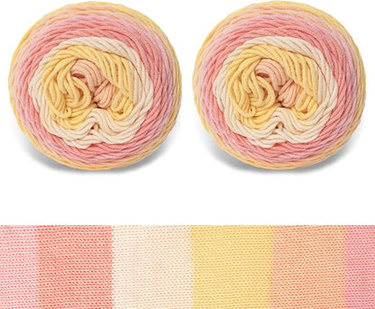 Franel Cotton Acrylic Yarn-45 Cotton 55 Acrylic 2x100g, Soft Pastel Colors: Pink, Coral, Light Yellow, Light Orange, Perfect for Crocheting Knitting Scarves Shawls Blankets Gradient Variegated Yarn
