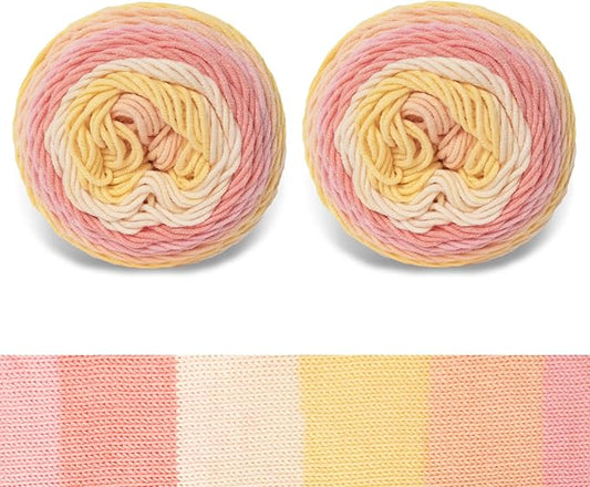 Franel Cotton Acrylic Yarn-45 Cotton 55 Acrylic 2x100g, Soft Pastel Colors: Pink, Coral, Light Yellow, Light Orange, Perfect for Crocheting Knitting Scarves Shawls Blankets Gradient Variegated Yarn