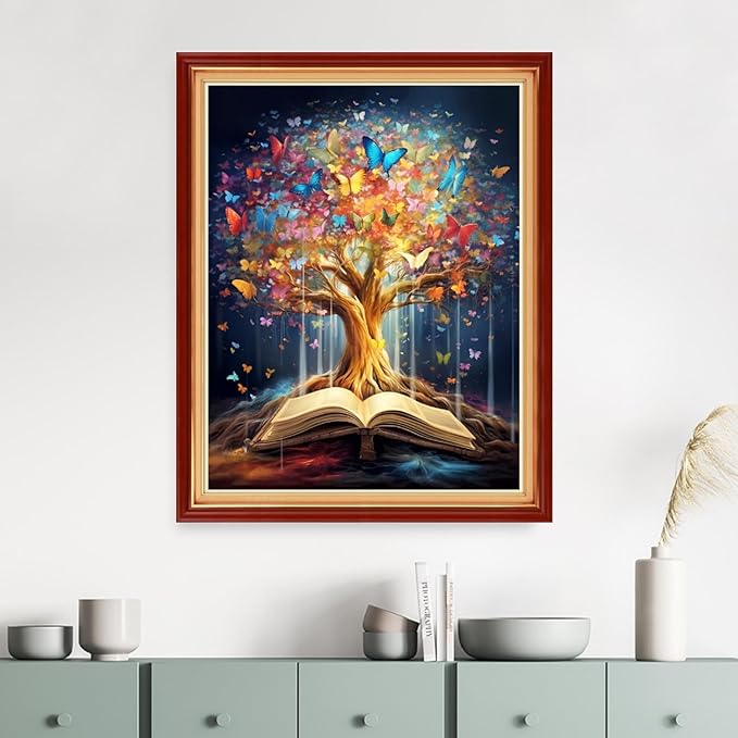 Dimensean Stamped Cross Stitch Kits Full Range of Embroidery Patterns Starter Kits for Beginners Adult DIY Cross Stitches Needlepoint Kits 11CT-Book Colorful Tree 16x20 inch