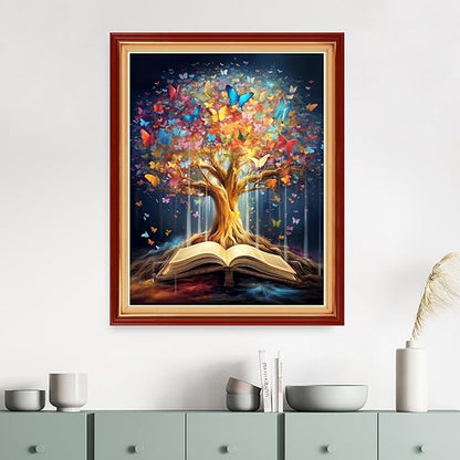Dimensean Stamped Cross Stitch Kits Full Range of Embroidery Patterns Starter Kits for Beginners Adult DIY Cross Stitches Needlepoint Kits 11CT-Book Colorful Tree 16x20 inch