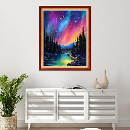 Foxhool Stamped Cross Stitch Kits,11CT Printed Cross Stitch Pattern Full Embroidery Kits for Beginner Needlepoint Kits-Northern Lights Scenery 16x20 inchs