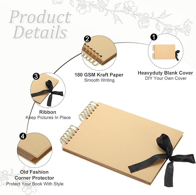 PATIKIL Scrapbook Photo Albums, 8x12 Inch 80 Pages Hardcover Scrapbooking Book DIY Album Supplies Kit with Sticker Ribbon for Gift Journal Memory Book Wedding Anniversary, Khaki, 2 Pcs