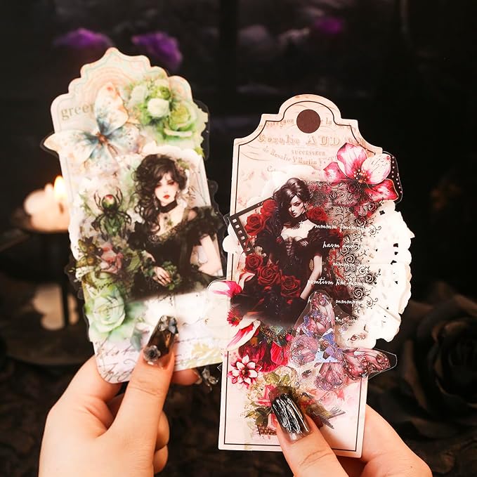 AuriicLeaf Gothic Dreamweaver PET Stickers, 60Pcs Dark Aesthetic Stickers for Scrapbooking, Journaling, DIY Crafts, and Art Supplies