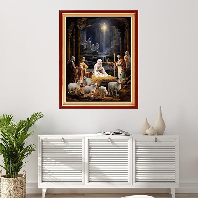 Foxhool Stamped Cross Stitch Kits,11CT Printed Cross Stitch Pattern Full Embroidery Kits for Beginner Needlepoint Kits-Great Nativity 16x20 inchs