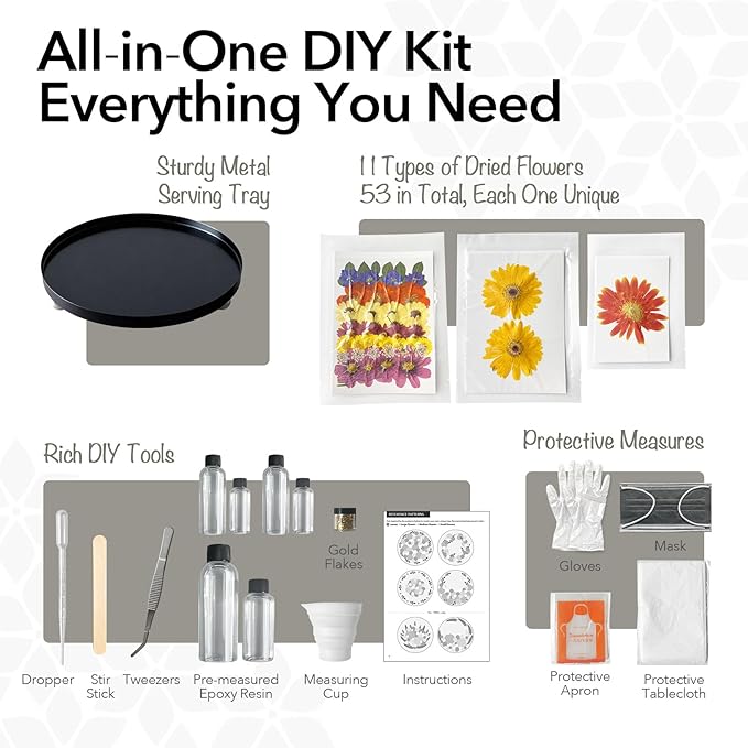 GooCare DIY Decorative Tray Craft Kit for Adult - Create Your Own Real Flower Tray with Epoxy Resin, Metal Tray for Vanity, Perfume, Key, Trinket Organizer, Table Decor, Beginner Friendly (Beige, Pro)