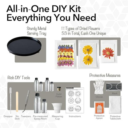 GooCare DIY Decorative Tray Craft Kit for Adult - Create Your Own Real Flower Tray with Epoxy Resin, Metal Tray for Vanity, Perfume, Key, Trinket Organizer, Table Decor, Beginner Friendly (Beige, Pro)