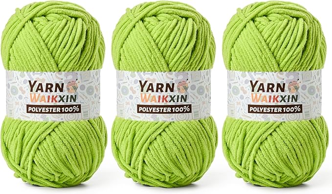 3 Pack Soft Chenille Yarn for Crocheting, Fluffy Chunky Crochet Yarn for Baby Blanket, (5.29oz/196.8yds) Fuzzy Velvet Yarn for Amigurumi&DIY Puzzle、Crafts、Scarf(3 Lime Green)