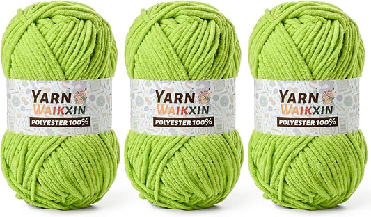 3 Pack Soft Chenille Yarn for Crocheting, Fluffy Chunky Crochet Yarn for Baby Blanket, (5.29oz/196.8yds) Fuzzy Velvet Yarn for Amigurumi&DIY Puzzle、Crafts、Scarf(3 Lime Green)