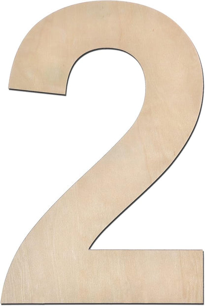 12 Inch Wooden Number 2, 1/4 Inch Thick Large Unfinished Wood Number for Home Wall Decor, DIY Crafts