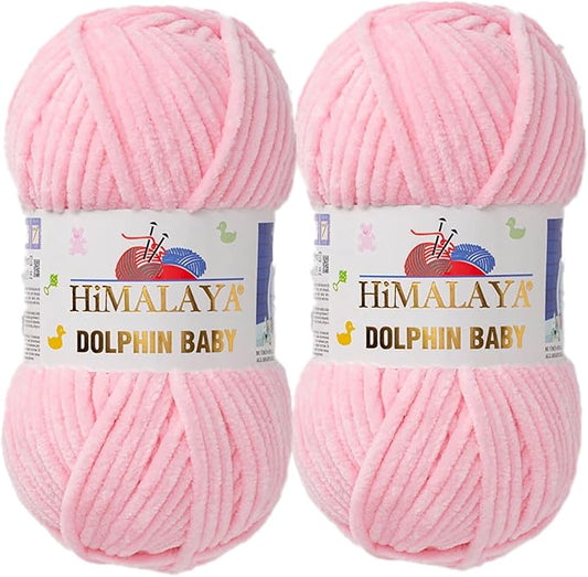 2 Skein/Pack Himalaya Dolphin Baby Chenille Yarn, Each Ball 100 gr (3.5 oz), 120 m (132 Yards), 100% Polyester, Super Bulky Baby Blanket Velvet Amigurumi Yarn, 80319 - Pink
