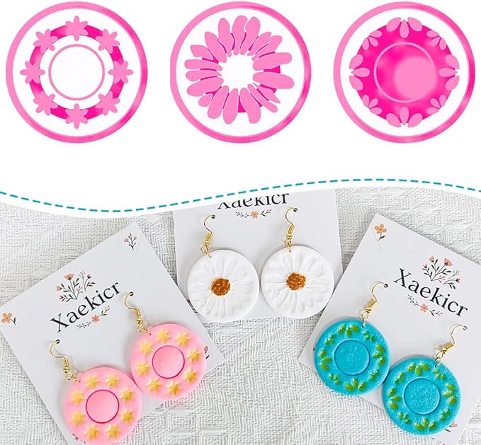 Xaekicr Round Floral Polymer Clay Cutters Set – Clay Earring Cutters for DIY Jewelry, Circle Flower Clay Tools for Earrings Making, Clay Molds for Polymer Clay Projects