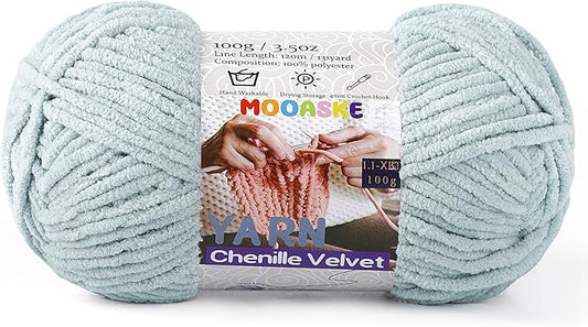 Chunky Yarn for Crocheting and Knitting - Easy to Use Plush Chenille Super Bulky Yarn 100g/131yds - Ultra Soft Velvet Baby Blanket Yarn for Beginners & Amigurumi Projects, Light Gray