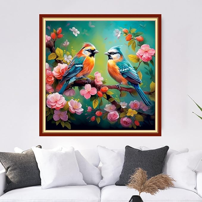 Dooxvey Cross Stitch Kits for Adults Stamped Full Range of Embroidery Starter Kits for Beginners 11CT Printed Cross Stitch Patterns Needlepoint Kits Stamped Crossstitch-Birds Flowers 18x18 inch