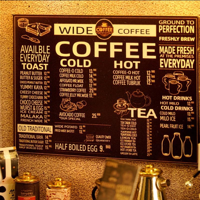 CUTEROOM DIY Miniature House Kit - Mini Craft Rooms for Adults with LED Lights, Realistic Mini Dollhouse Kit Building Model Kit, Creative Home Decor Gift- Leisure Coffee Shop - Image 4