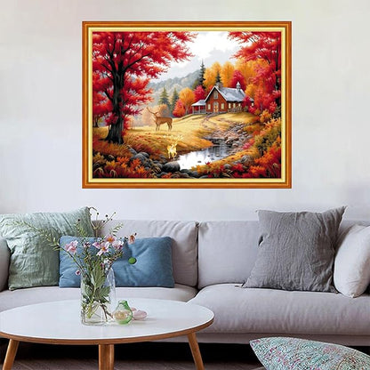 Redxing Stamped Cross Stitch Kits Embroidery kit for Beginners Adults Full Range of Embroidery Patterns Starter Kits DIY Printed Cross Stitch Kits Needlepoint Kits 11CT-Golden Autumn Elk 16x20 inch