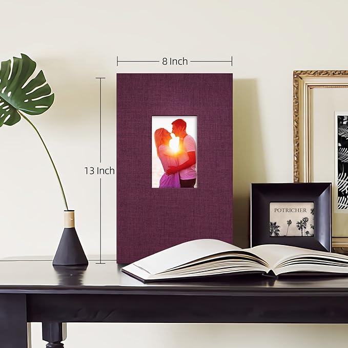 potricher Small Photo Album for 4x6 300 Photos Linen Cover Picture Book for Family Wedding Anniversary and Baby (Purple)