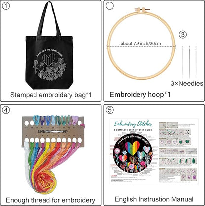 Louise Maelys LGBT Love Embroidery Kit Canvas Tote Bag for Beginners,Cross Stitch Kits for Adults,DIY Crafts Needlepoint,Women Shopping Reusable Grocery Bags