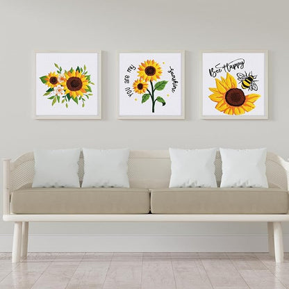 Louise Maelys 3 Sets Sunflowers Embroidery Kit for Beginners,Cross Stitch Kits for Adults with Summer Flowers Bee Stamped Pattern,Starters Needlepoint with Embroidery Instruction