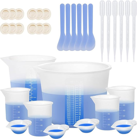KISREL Silicone Measuring Cups for Resin, Resin Supplies with 1L& 250ML& 100ML Cup, Resina Mixing Cup, Silicone Stir Sticks, Epoxy Mixing Cups