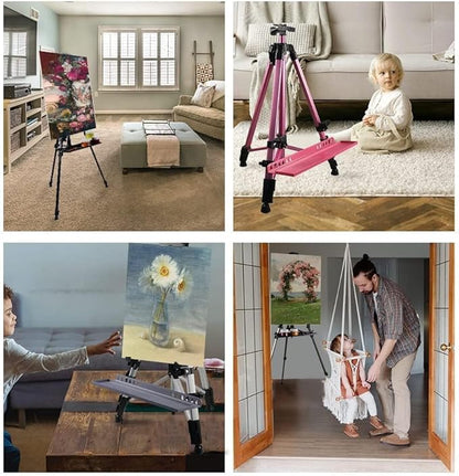 RRFTOK Art Easel Stand for Painting and Sign - Aluminum Metal Artist Tripod Adjustable Easels for Display Height from 21 to 61Inches - Canvas Stand with Paintbrush Tray for Artists Adult Holder