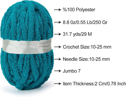 ERLYEEN Chenille Chunky Yarn Super Bulky Soft Thick Fluffy Jumbo Giant Washable Polyester Big Yarn DIY for Arm Knit Blanket Cushion Bed Sofa Home Decor,Indigo,1.1LB