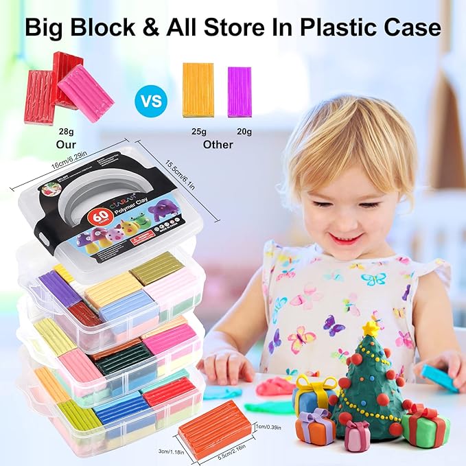 CiaraQ Polymer Clay Starter kit, Oven Baked Modeling Clay with Sculpting Tools, 60 Colors, 4.7 lbs