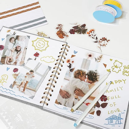 Vienrose 8x8 Inch Scrapbook DIY Small Hardcover Kraft White Pages Scrapbook Photo Album Linen Cover Scrap Book Photo Albums Scrapbooking Supplies Kit for Couple Family Wedding Travel Pink