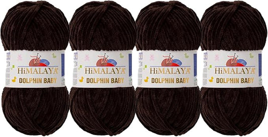 4 Skein/Pack Himalaya Dolphin Baby Chenille Yarn, Each Ball 100 gr (3.5 oz), 120 m (132 Yards), 100% Polyester, Super Bulky Baby Blanket Velvet Amigurumi Yarn, 80343 - Dark Chestnut