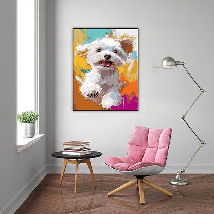 DFPSCLLA Colorful Dog Paint by Numbers for Adults, Bichon Frise DIY Paint by Numbers Acrylic Paint Canvas, Painting Kits Art on Canvas for Home Wall Art 16x20 Inch（Without Frame）