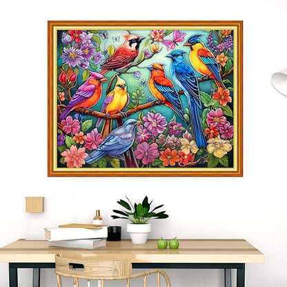 Dimensean Stamped Cross Stitch Kits Full Range of Embroidery Patterns Starter Kits for Beginners Adult DIY Cross Stitches Needlepoint Kits 11CT-Flower Birds 16x20 inch
