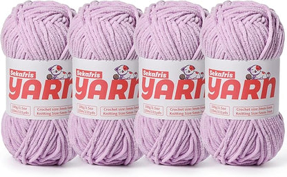 4 Pack Plush Chunky Chenille Yarn for Crocheting, Soft Fluffy Velvet Yarn for Crocheting Amigurumi, Fuzzy Baby Blanket Knitting 400g/524yds Bulky(4 Light Purple)
