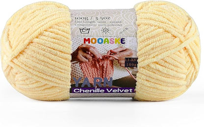 Chunky Yarn for Crocheting and Knitting - Easy to Use Plush Chenille Super Bulky Yarn 100g/131yds - Ultra Soft Velvet Baby Blanket Yarn for Beginners & Amigurumi Projects, Soft Butter Yellow
