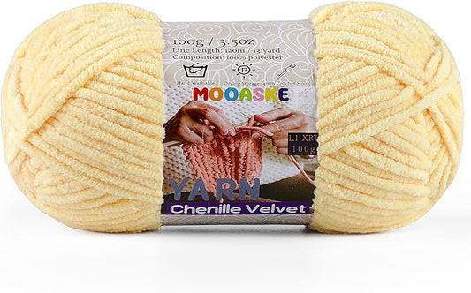 Chunky Yarn for Crocheting and Knitting - Easy to Use Plush Chenille Super Bulky Yarn 100g/131yds - Ultra Soft Velvet Baby Blanket Yarn for Beginners & Amigurumi Projects, Soft Butter Yellow