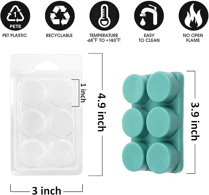 MILIVIXAY Wax Melt Containers-6 Cavity Clear Empty Plastic Wax Melt Molds-100 Packs Round Clamshells for Tarts Wax Melts.