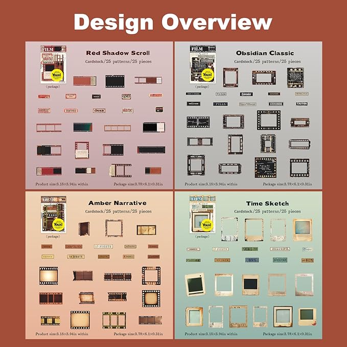 AuriicLeaf Retro Film Frame Scrapbook Stickers, 100pcs Vintage Cardstock Ephemera Labels & Borders for Journaling, Planners, Collage, DIY Crafts, Aesthetic Decoration Supplies