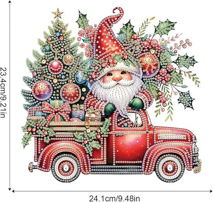 5D DIY Christmas Diamond Art Pendant Kit, Gnome, Christmas Tree & Car Design, Diamond Painting Hanging Ornament for Adults, Crystal Window & Door Decor, Holiday Gift Wall Home Decoration (24.1x23.4cm)