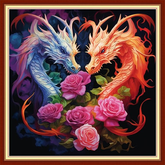 Dooxvey Cross Stitch Kits for Adults Stamped Full Range of Embroidery Starter Kits for Beginners 11CT Printed Cross Stitch Patterns Needlepoint Kits Stamped Crossstitching-Dragon Flower 18x18 inch