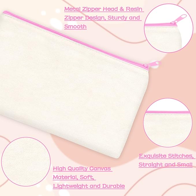 ZeeDix Canvas Pouch- Multi-purpose Cosmetic Bag with Zipper, DIY Craft Canvas Zipper Pouch Blank Makeup Bags Bulk Travel Toiletry Bag for Storage (8.3 x 5 inches)