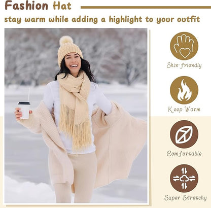 Maasechs Knitting Kit for Beginners, Learn to Knit Kit for Adults, Complete Hat, Scarf, Gloves Starter Bundle with Step-by-Step Instructions Includes Wool Yarn, Needles & Accessories(Light Khaki)