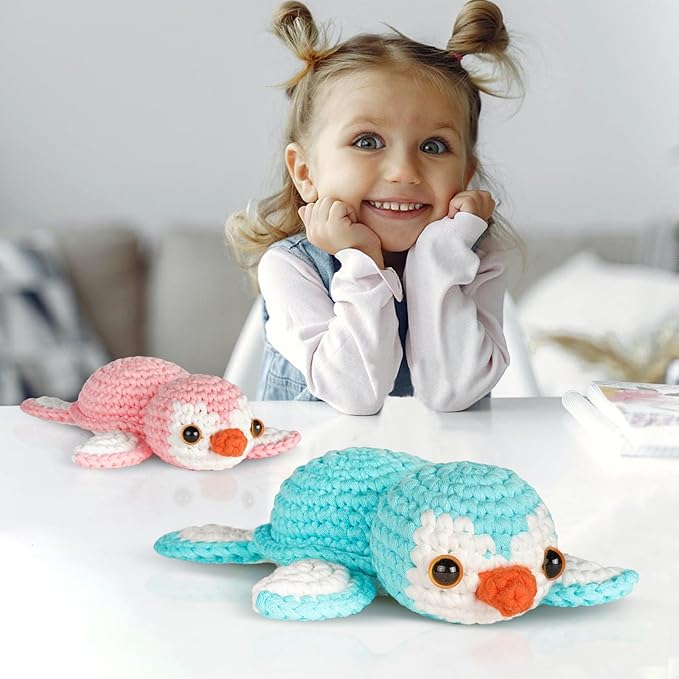 MOREJMTT Crochet Kit for Beginners Animal,Crochet Animal Kits,Crocheting Kit for Starters,Learn to Crochet with Step-by-Step Video Tutorials,Beginner Crochet Kits for Adults(sea Turtle)