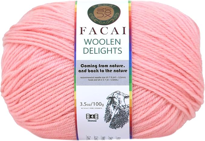 Facai Blend Merino Wool Yarn for Knitting - Worsted Weight,197yds (3.5oz) Ball, Ideal for Sweaters, Scarves, and Accessories (1, Pink)
