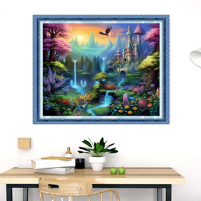 Dimensean Stamped Cross Stitch Kits Full Range of Embroidery Patterns Starter Kits for Beginners Adult DIY Cross Stitches Needlepoint Kits 11CT-Fairyland on Earth 16x20 inch