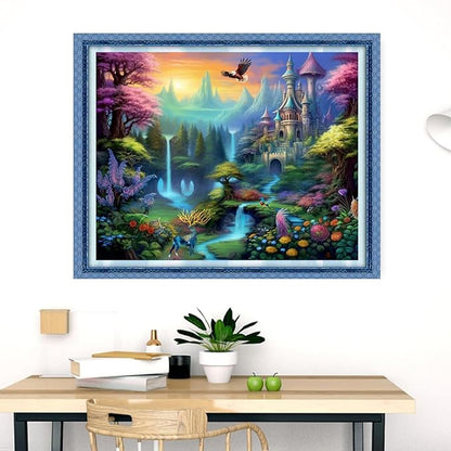 Dimensean Stamped Cross Stitch Kits Full Range of Embroidery Patterns Starter Kits for Beginners Adult DIY Cross Stitches Needlepoint Kits 11CT-Fairyland on Earth 16x20 inch