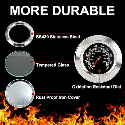 CloudHand 3" Grill Thermometer for Outside Grill BBQ Temperature Gauge Stainless Steel high Temp Thermometer 100F to 1000F BBQ for Barbecue Charcoal Grill Smoker