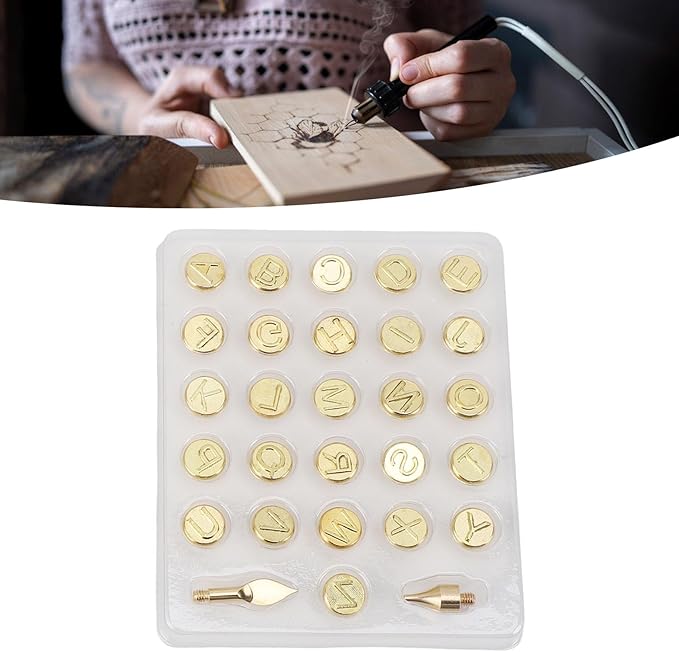 Wood Burning Letter Kit, Woodburning Tips Wood Burning Accessories Alphabet Carving Tip with 26 Letters for Embossing and Carving Crafts